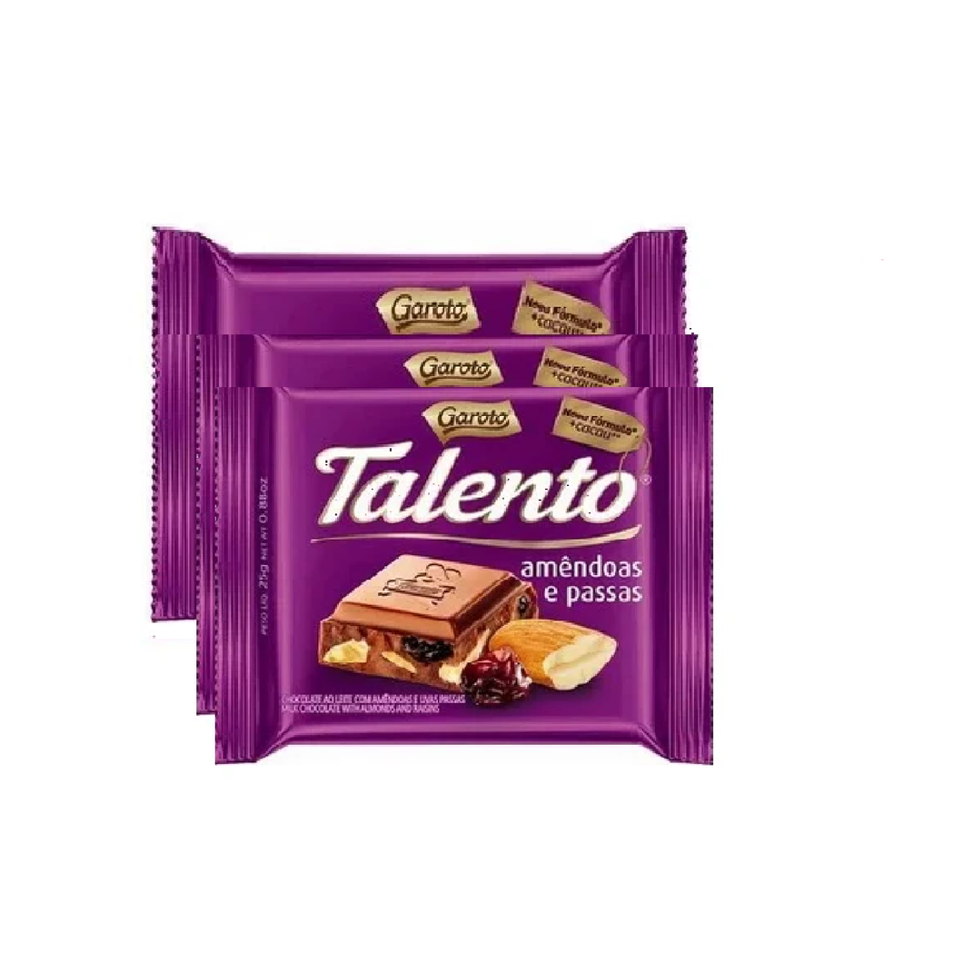 Garoto Chocolate Talento Amêndoas e Passas 3 x 90g  270g