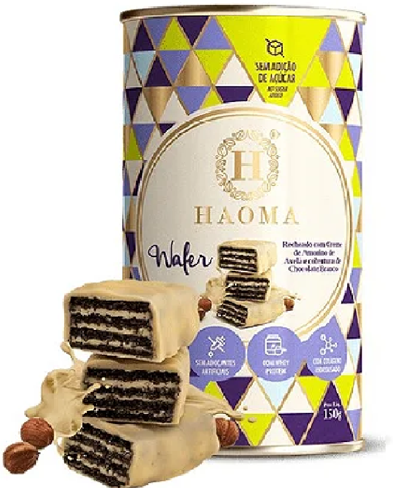 Haoma Wafer Recheado com Creme de Amorino de Avelã e Cobertura de Chocolate Branco 150g